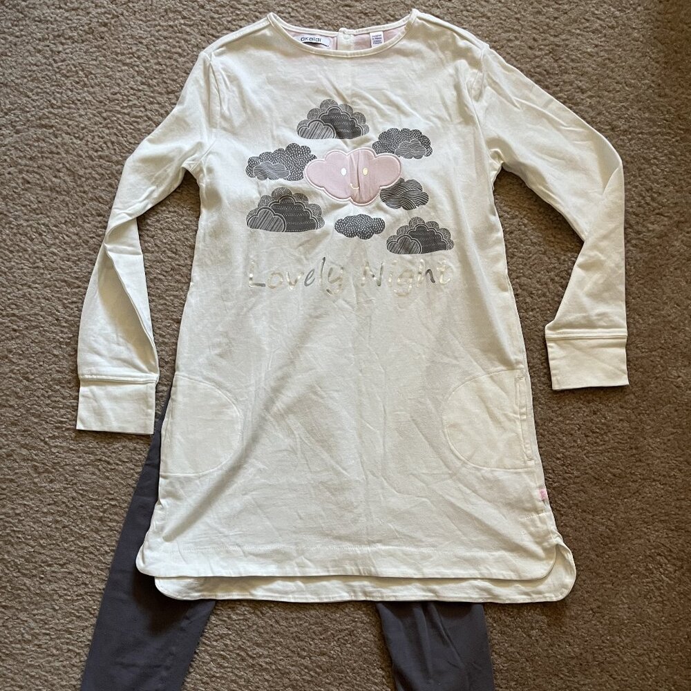 New Okaidi Pj's Pajama Set Girls Lovely Night Gown and Leggings 10Y/138 CM
